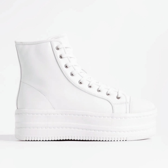 NIB White Vegan Leather High Top Platform Sneakers - Picture 3 of 9